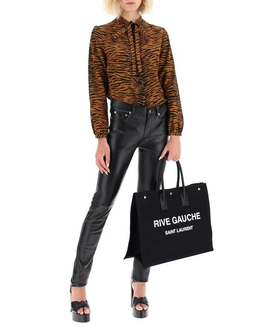 Saint Laurent Black Rive Gauche Logo Printed Tote Bag