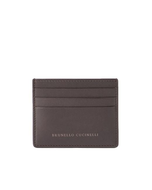 Brunello Cucinelli Gray Calfskin Card Case