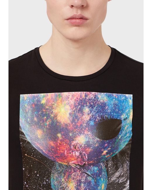 Emporio Armani Black Graphic-Print Cotton T-Shirt for men
