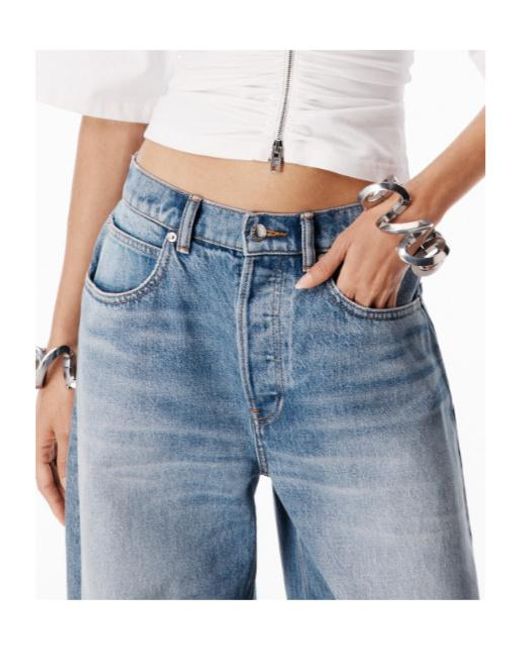 Alexander Wang Blue Button Barrel-Leg Jeans