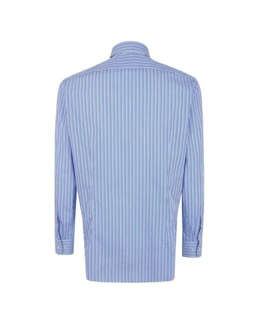 Etro Blue Logo-Embroidered Striped Shirt for men