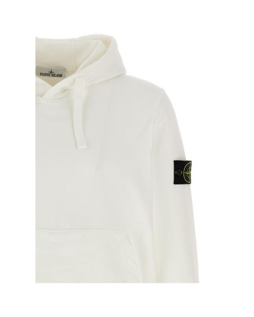 Stone Island White Compass Patch Drawstring Hoodie for men