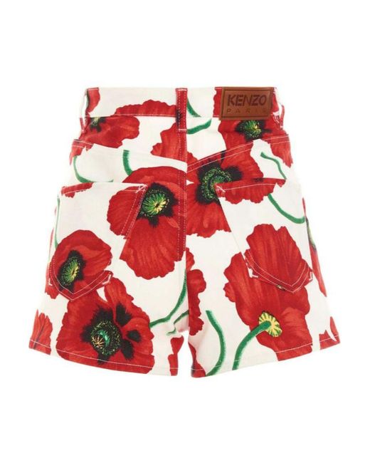 KENZO Red All-Over Poppy Print Shorts