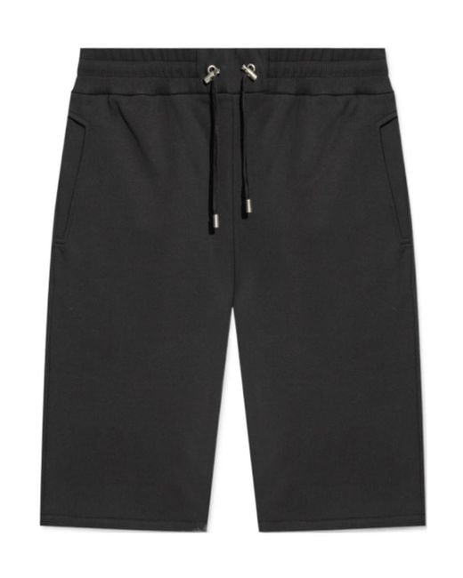 Balmain Black Cotton Shorts With Flocked Paris Logo for men