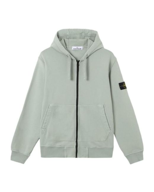 Stone Island Gray Logo Patch Zip-Up Hoodie for men