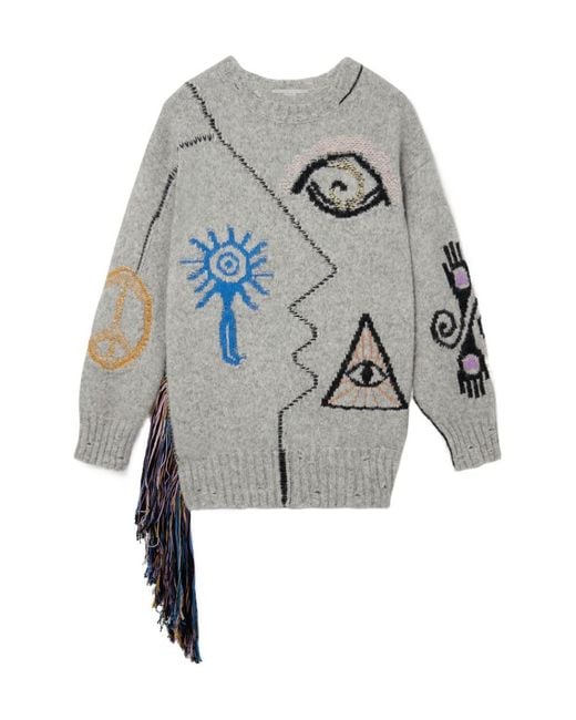 Stella McCartney White Art Embroidered Crewneck Knit Sweater