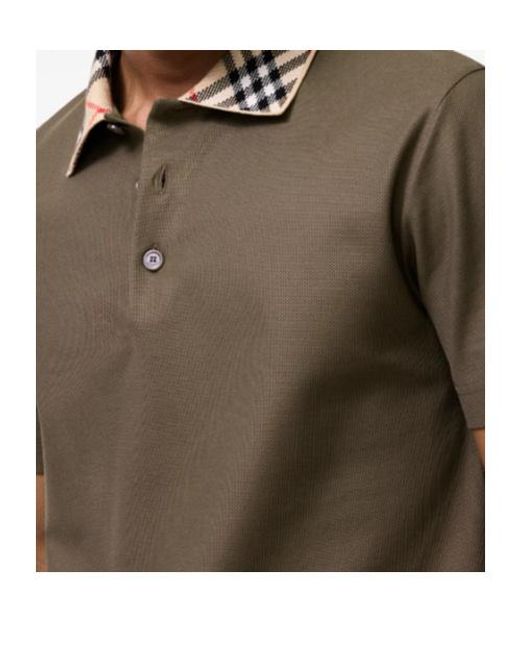 Burberry Brown Check Collar Cotton Polo Shirt for men