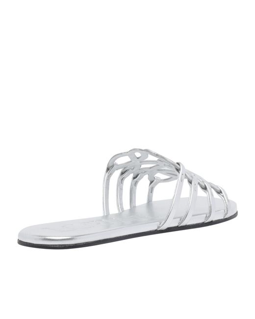 Loewe White Anagram Metallic Effect Slides