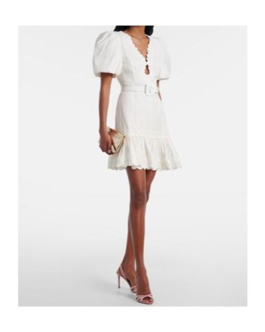 Rebecca Vallance White Kahlia Embroidered Linen-Blend Minidress