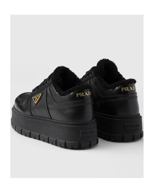 Prada Black Logo Plaque Lace-Up Sneakers