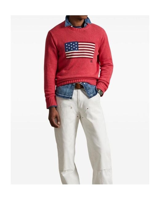 Polo Ralph Lauren Red The Iconic Flag Jumper for men