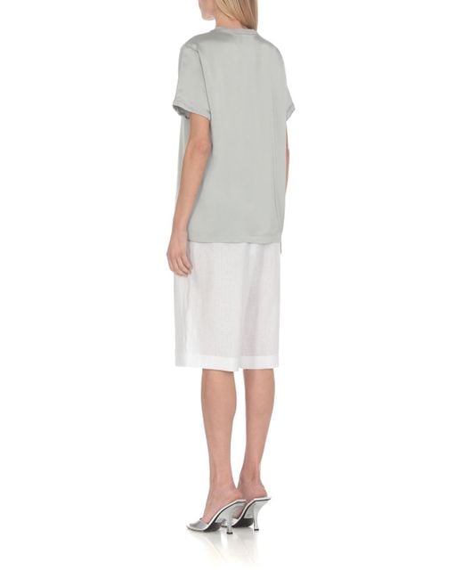 Fabiana Filippi Gray Crewneck Embellished Satin T-Shirt