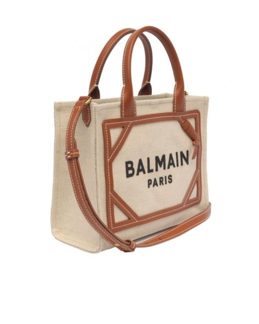 Balmain Brown Logo Printed Top Handle Bag