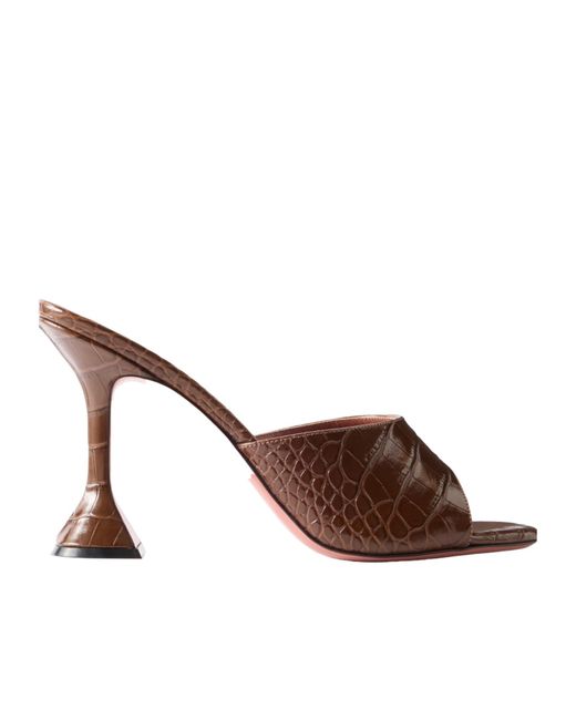 AMINA MUADDI Brown Croc-Effect Leather Mules
