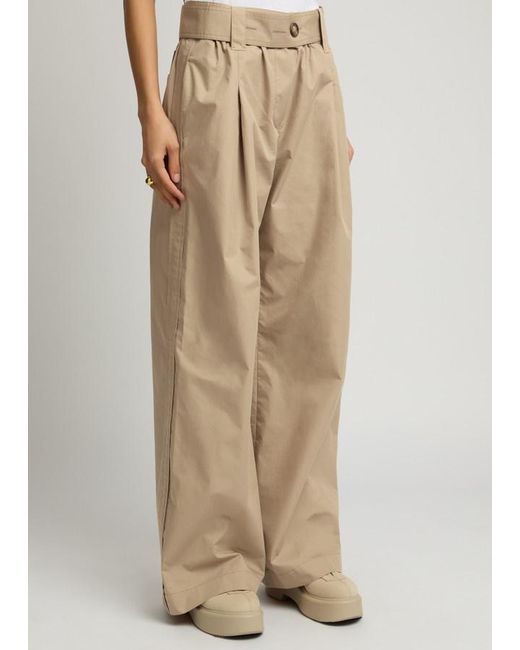 Moncler Natural Wide-Leg Cotton-Blend Poplin Trousers