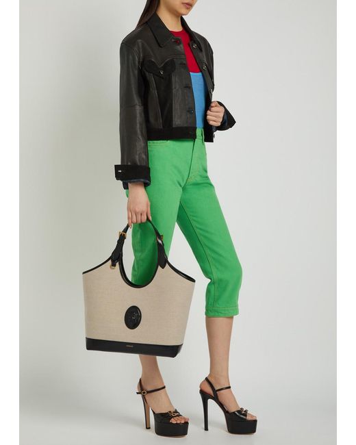 Versace White Large Leather And Canvas Tote Bag