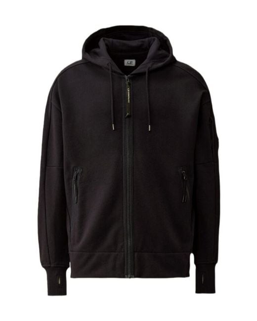 C P Company Black Diagonal Fleece Hooded Sweatshirt for men