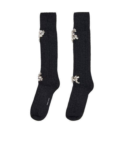Simone Rocha Black Embellished Rose Knee Socks
