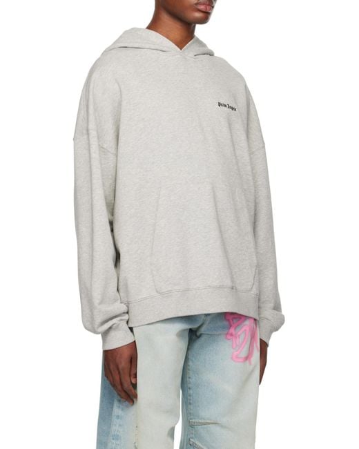 Palm Angels Gray Logo Embroidered Hoodie for men