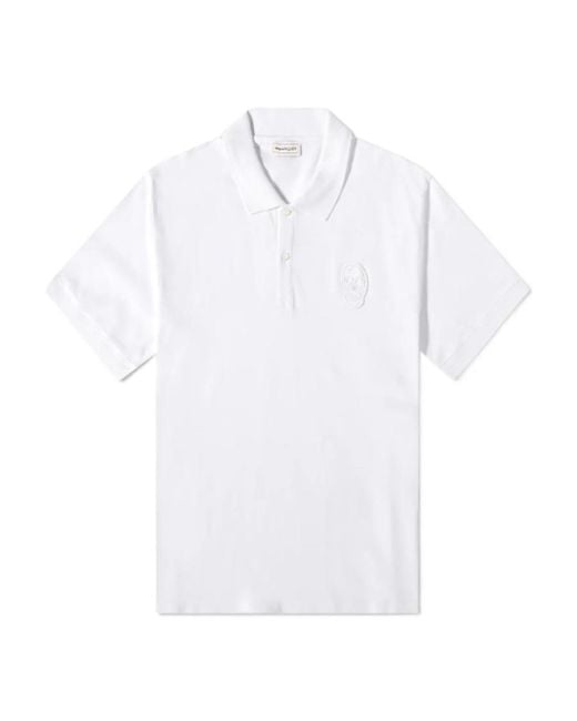 McQueen White Skull-Patch Polo Shirt for men