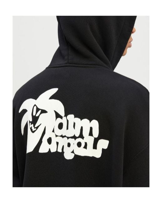 Palm Angels Black Long Sleeved Logo Printed Hoodie for men
