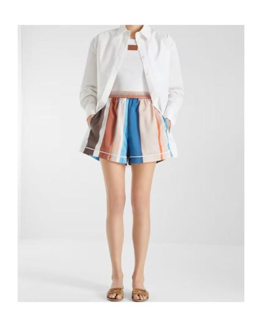 Fendi Blue Striped Elastic-Waist Shorts