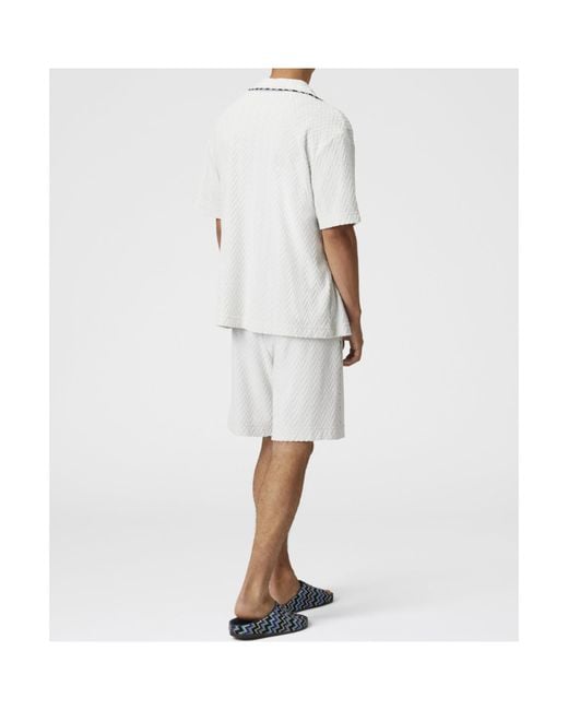 Missoni White Zigzag Patterned Bowling Shirt for men