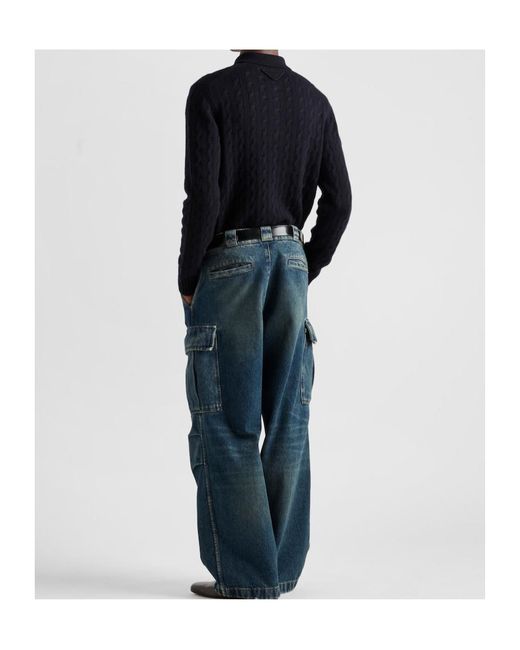 Prada Blue Cashmere Polo Shirt for men