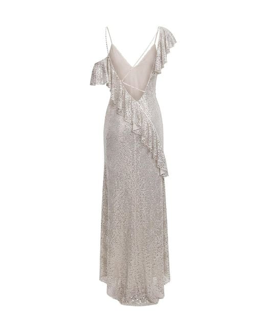 Self-Portrait White Sequin Ruffle Gown