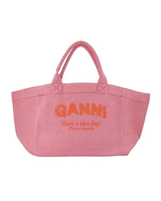Ganni Pink Terry-Cloth Tote Bag