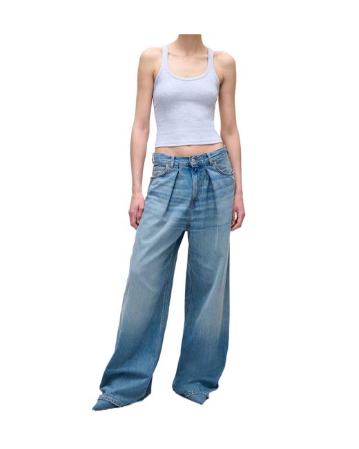 Haikure Blue Candy Pleat Detailed Wide-Leg Jeans