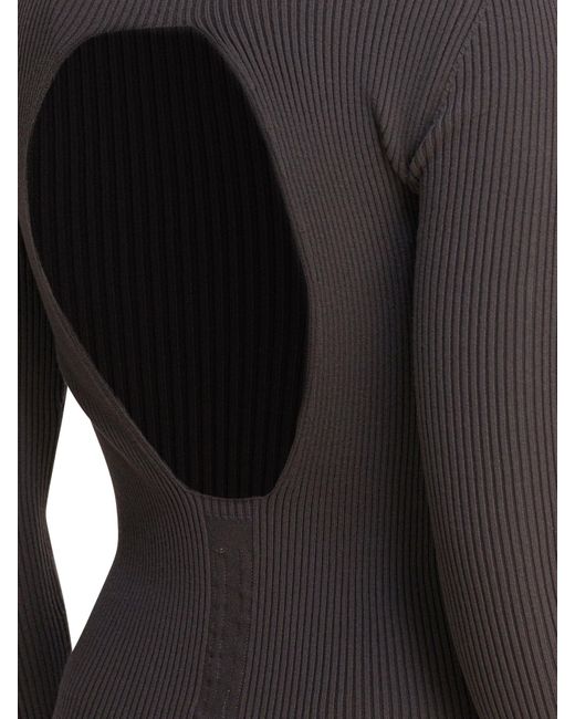 Rick Owens Gray Ribbed Open-Back Midi Dress