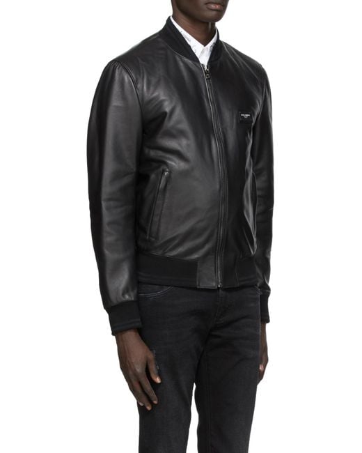 Dolce & Gabbana Black Leather Bomber Jacket for men