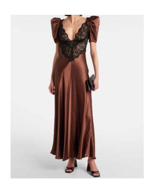 Rodarte Brown Lace-Trimmed Silk Charmeuse Gown