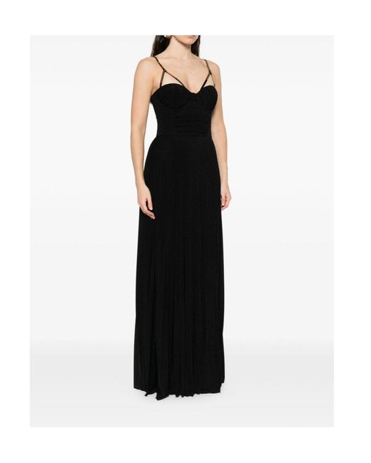 Elisabetta Franchi Black Pleated Spaghetti Strap Maxi Dress