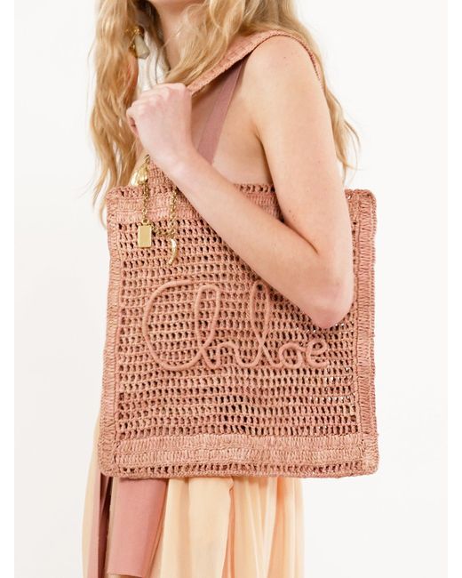 Chloé Pink Chloé Summer Banana Logo Detailed Tote Bag