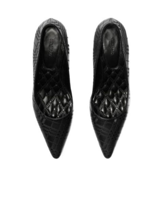 Burberry Black Check Leather Dame Low Pumps