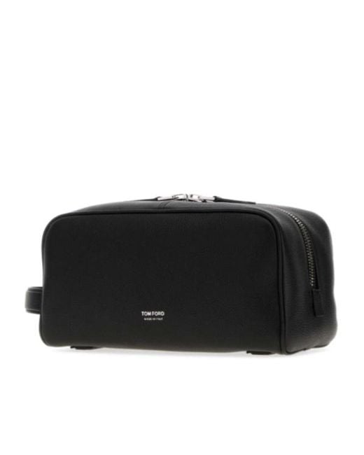 Tom Ford Black Logo Printed Zipped Wash Bag for men