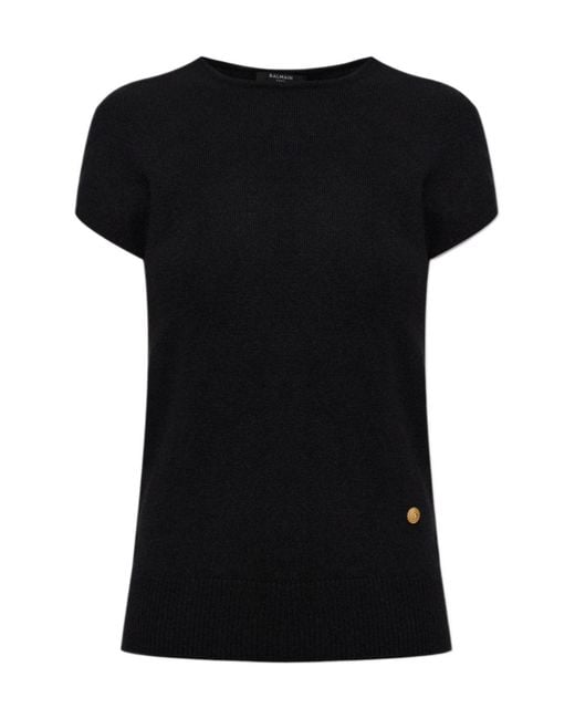 Balmain Black Button Detailed Knitted Top