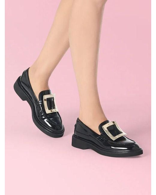 Roger Vivier Black Viv' Rangers Buckle Embellished Loafers