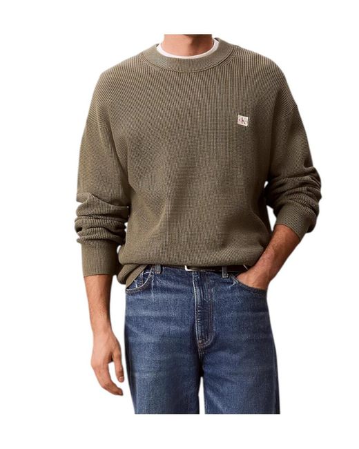 Calvin Klein Gray Cotton Waffle Knit Jumper for men