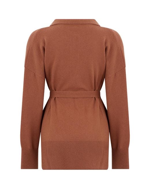 Yves Salomon Brown Belted Polo Knitted Sweater