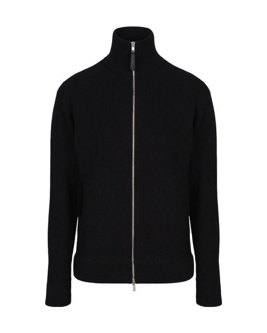 Maison Margiela Black Ribbed Zip-Up Cardigan for men