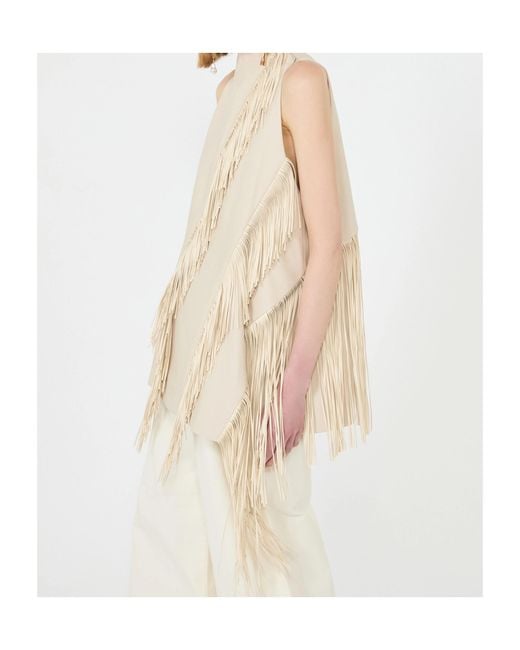 Sportmax White Fringed Detail Asymmetric Top