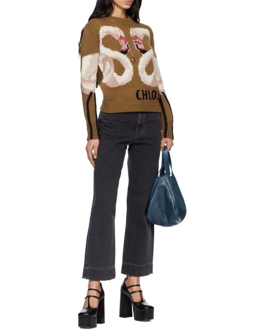 Chloé Brown Intarsia-Knit Sweater