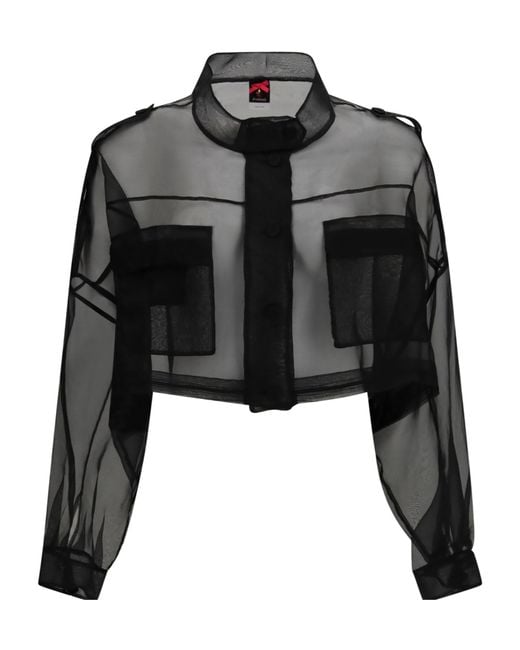 Pinko Black Cropped Organza Pea Coat