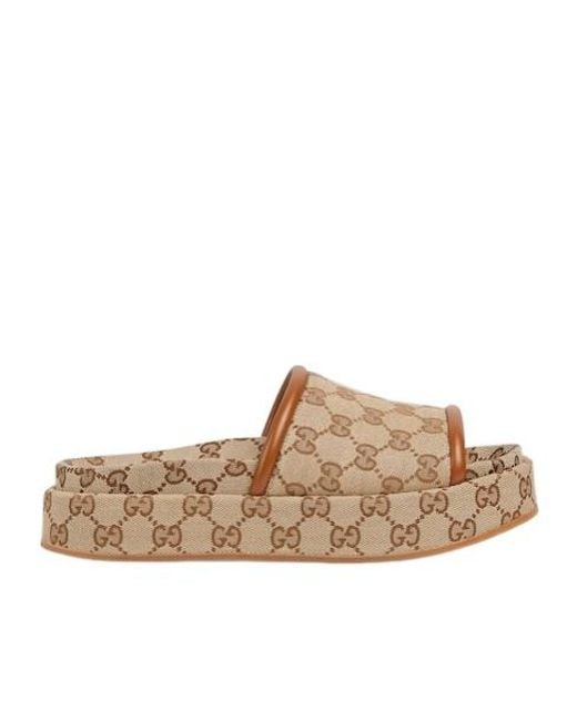 Gucci Women's Brown Gg Canvas Leather Platform Slide