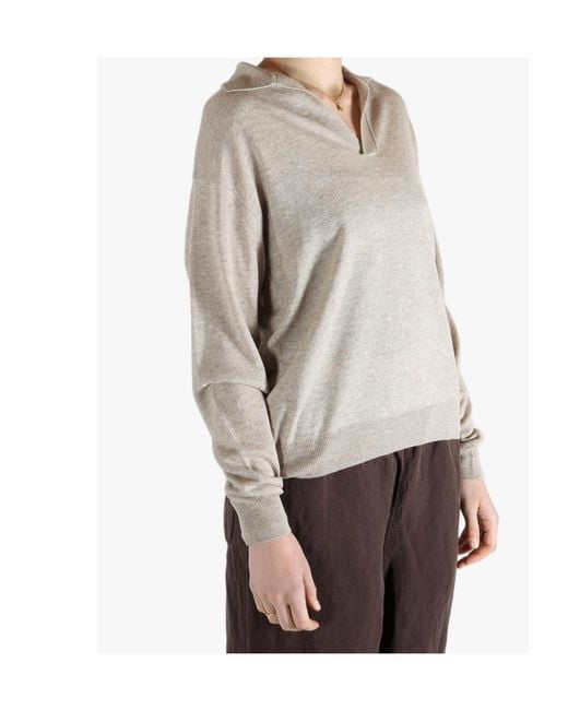 Auralee Gray Cashmere Blend Long-Sleeved Knit Polo Shirt
