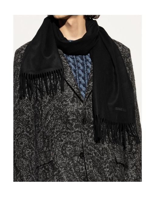Giorgio Armani Black Cashmere Scarf With Fringes for men