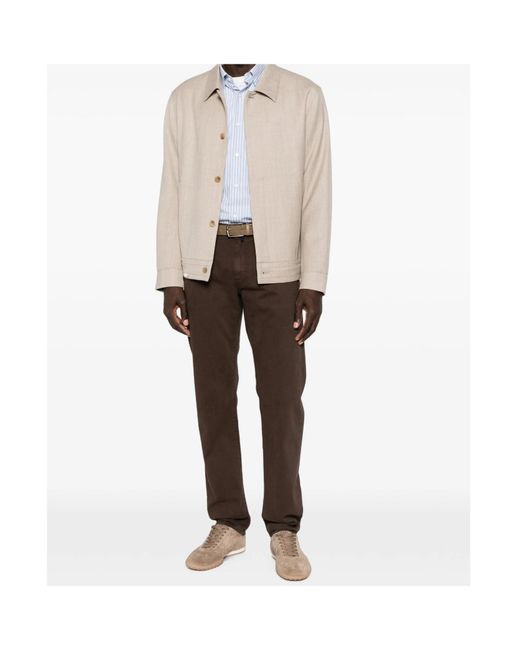 Incotex Brown Logo-Patch Belt-Loop Trousers for men